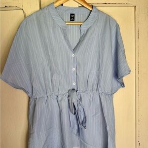 SHEIN Light Blue Button-Front Drawstring Waist Blouse